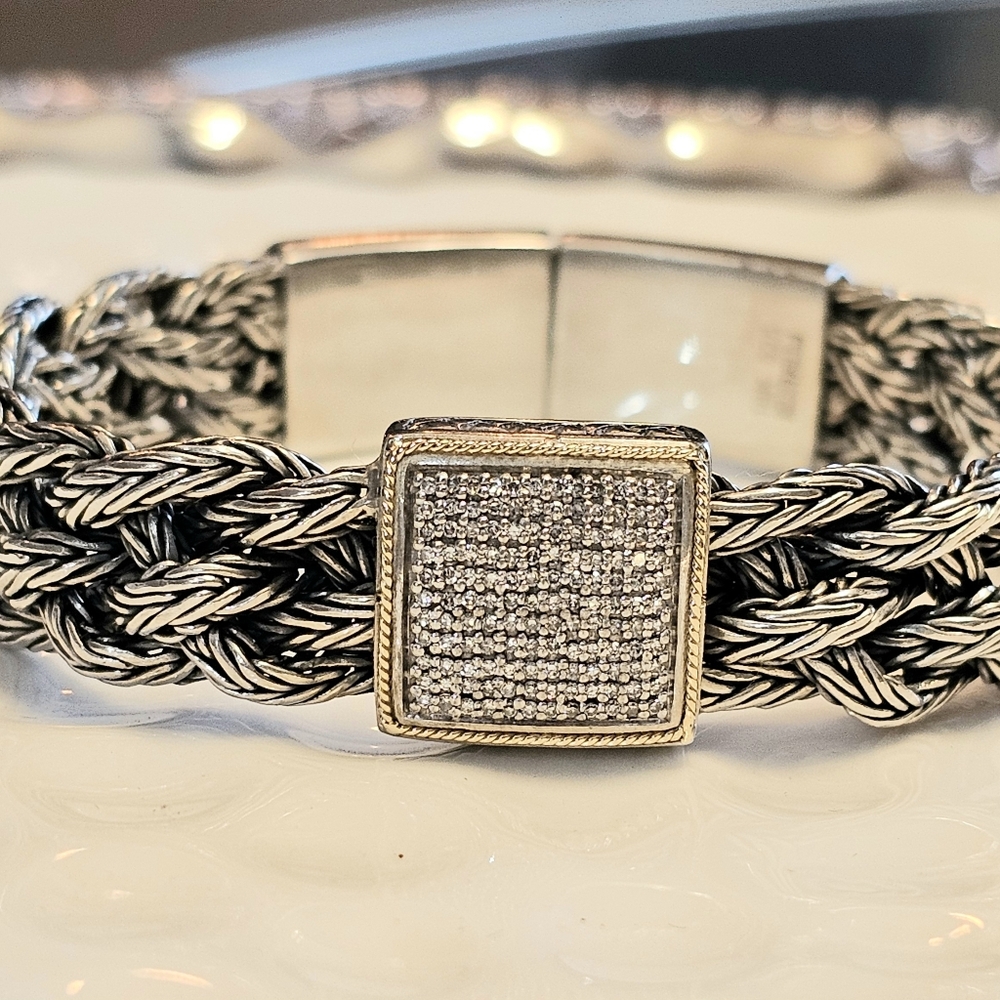 Effy Sterling Silver And 18k Gold Diamond Braided Bracelet - Picture 3 of 5